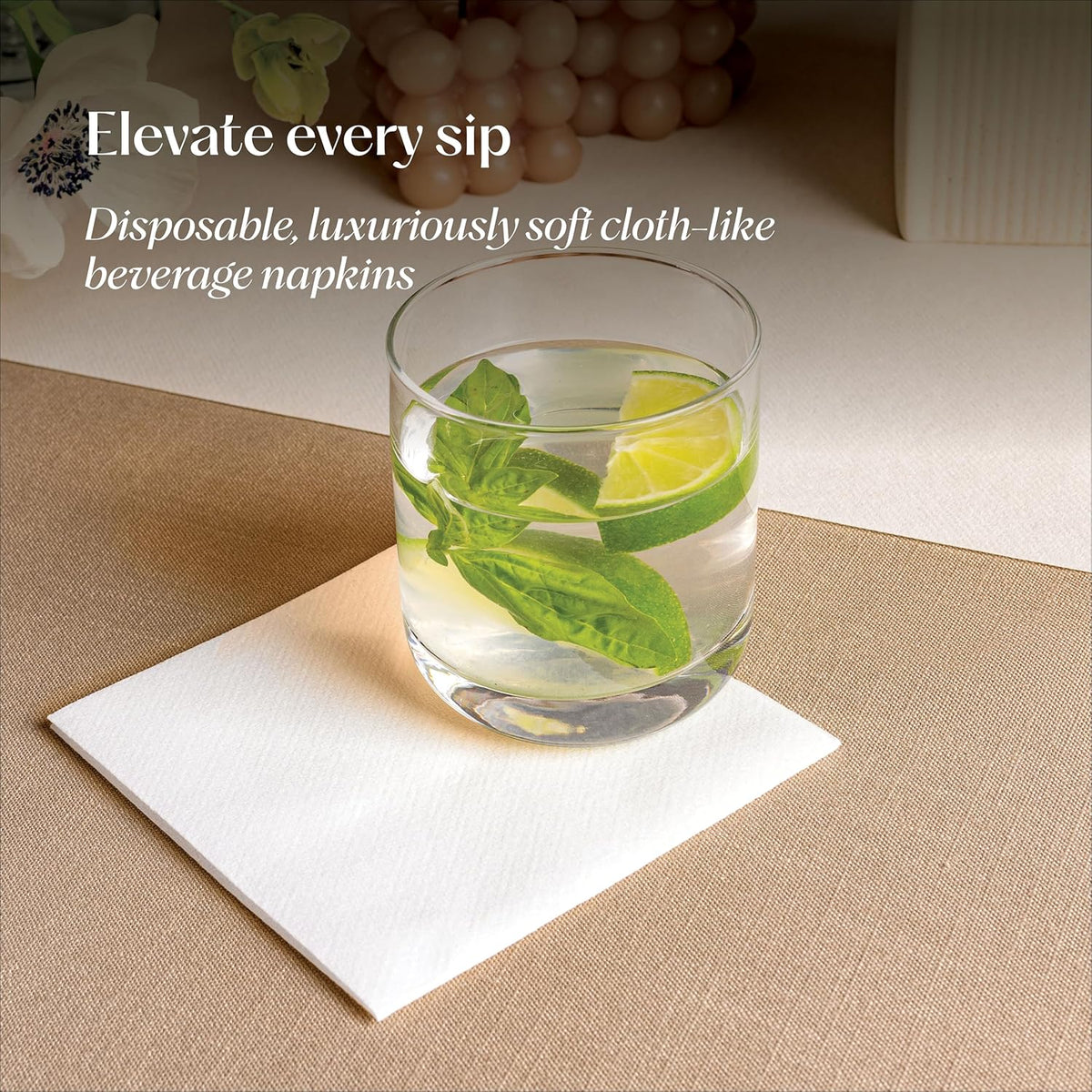 200 Linen-Feel Beverage Napkins - Disposable Cocktail Napkins, Made In USA - ...