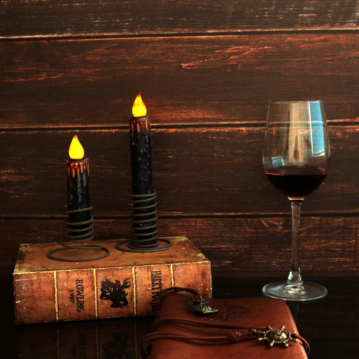 CVHOMEDECO. Real Wax Hand Dipped Battery Operated LED Timer Taper Candles Rus...