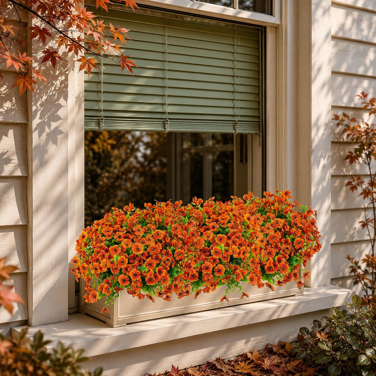 AXYLEX Artificial Mums for Outdoors Fake Fall Flowers Red Orange 16 Pack