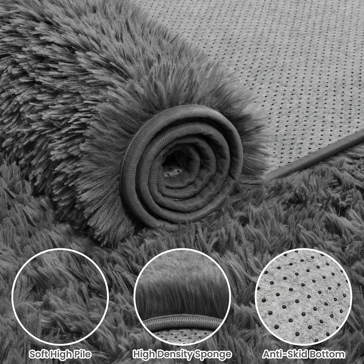 8x10 Fluffy Shag Area Rugs for Living Room Bedroom: Soft Plush Carpet Grey