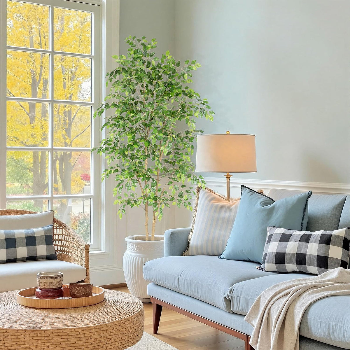 Nafresh Tall UV Resistant Ficus Tree Artificial,6ft(72in) Faux Ficus Tree wit...