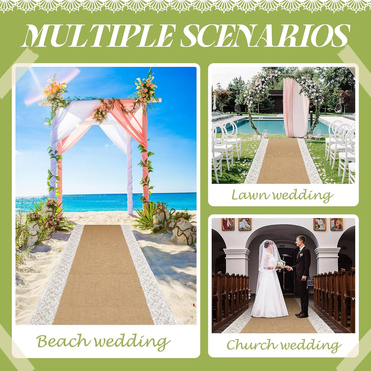 20Ftx36 in Natural Burlap Wedding Aisle Runner, Jute Weddings Runway Carpet