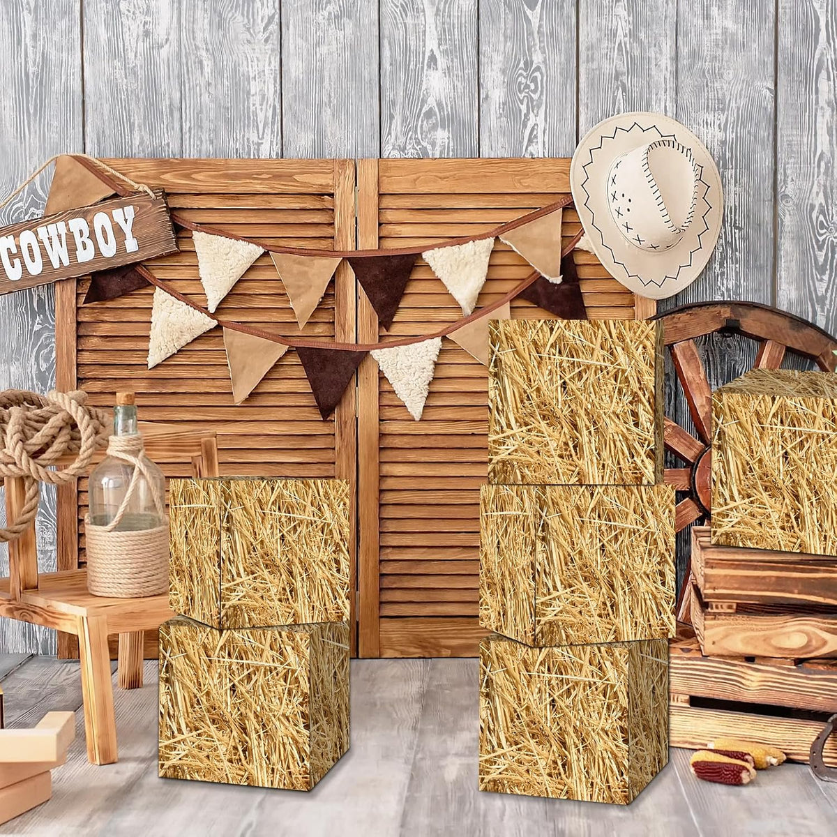 YLOLUL 12 Pcs Hay Bales Boxes Large Decor Bulk Western Cowboy Party Decoratio...