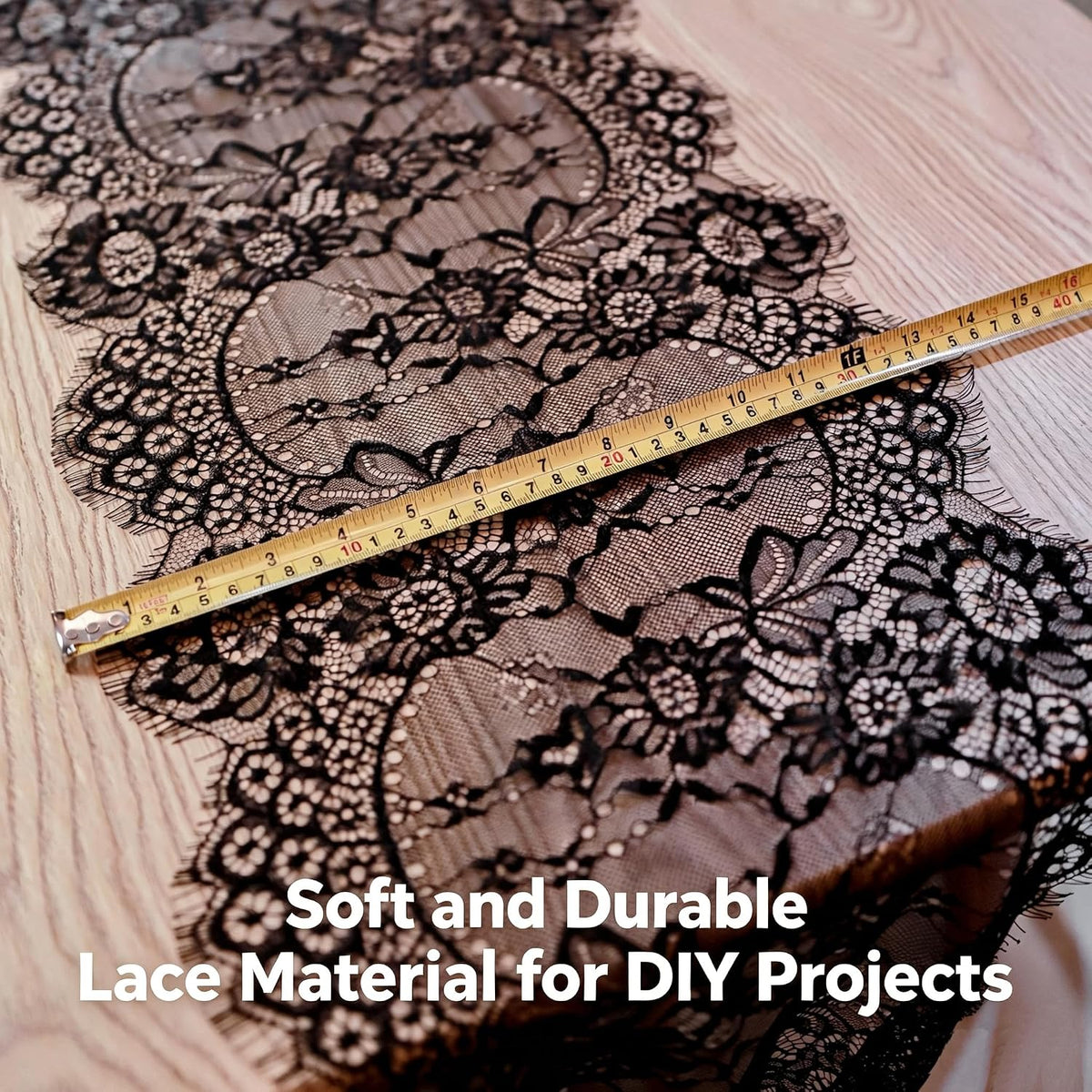 Black Lace Table Runner 14 x 120 Inch Floral Embroidered Fabric Decoration
