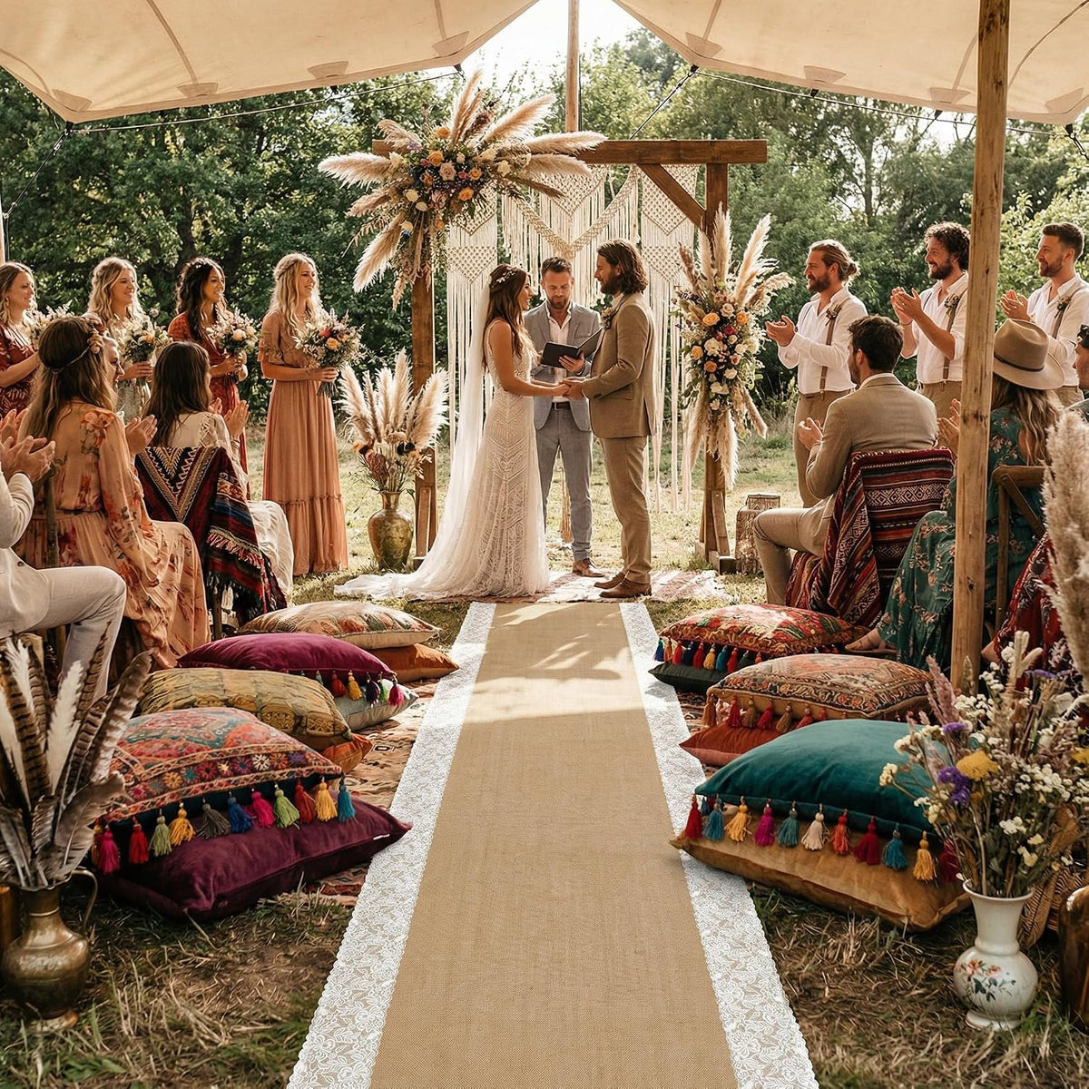 15Ftx36 in Natural Burlap Wedding Aisle Runner, Jute Weddings Runway Carpet