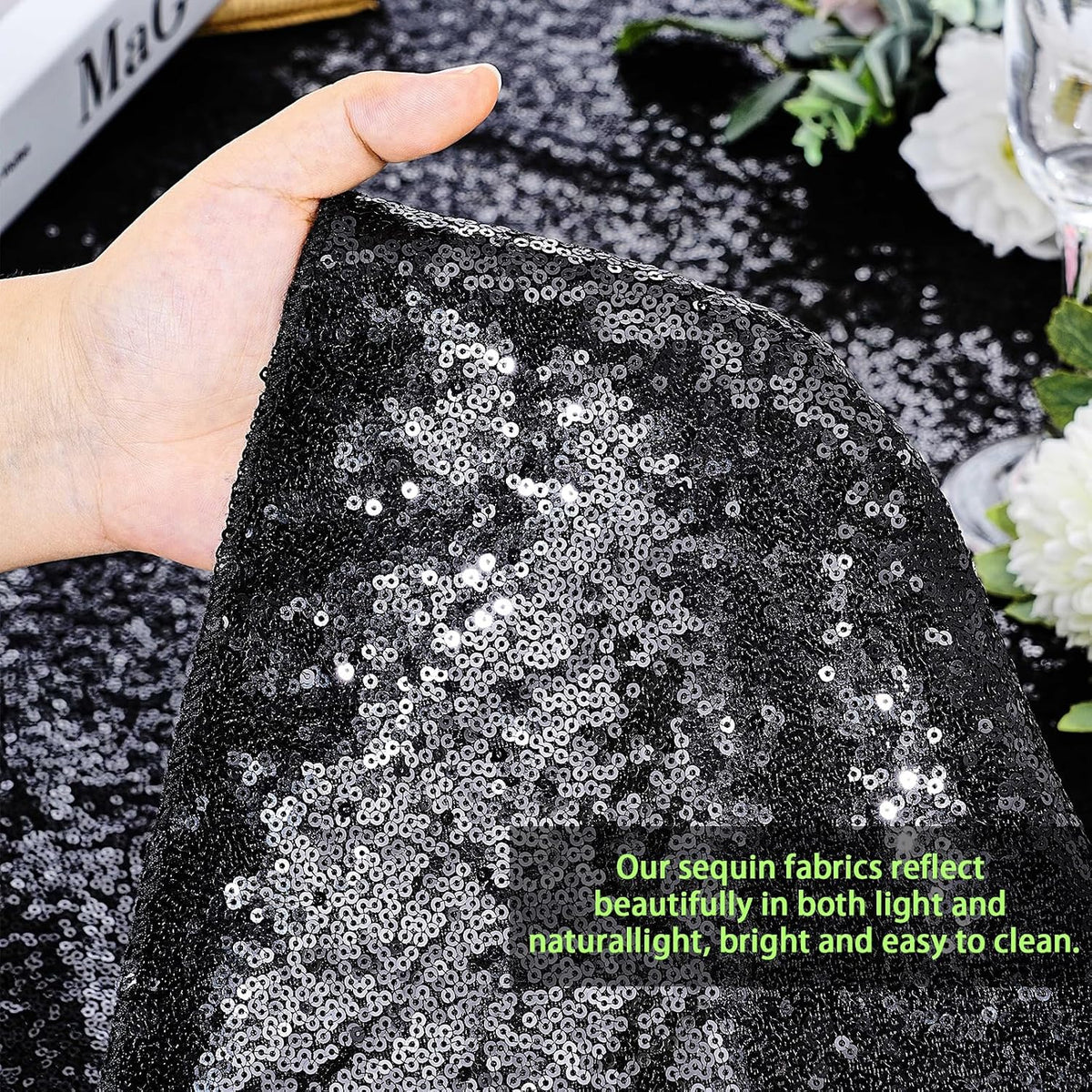 MoKoHouse Black Sequin Tablecloth Rectanglar 90" x 156" Glitter Tab...