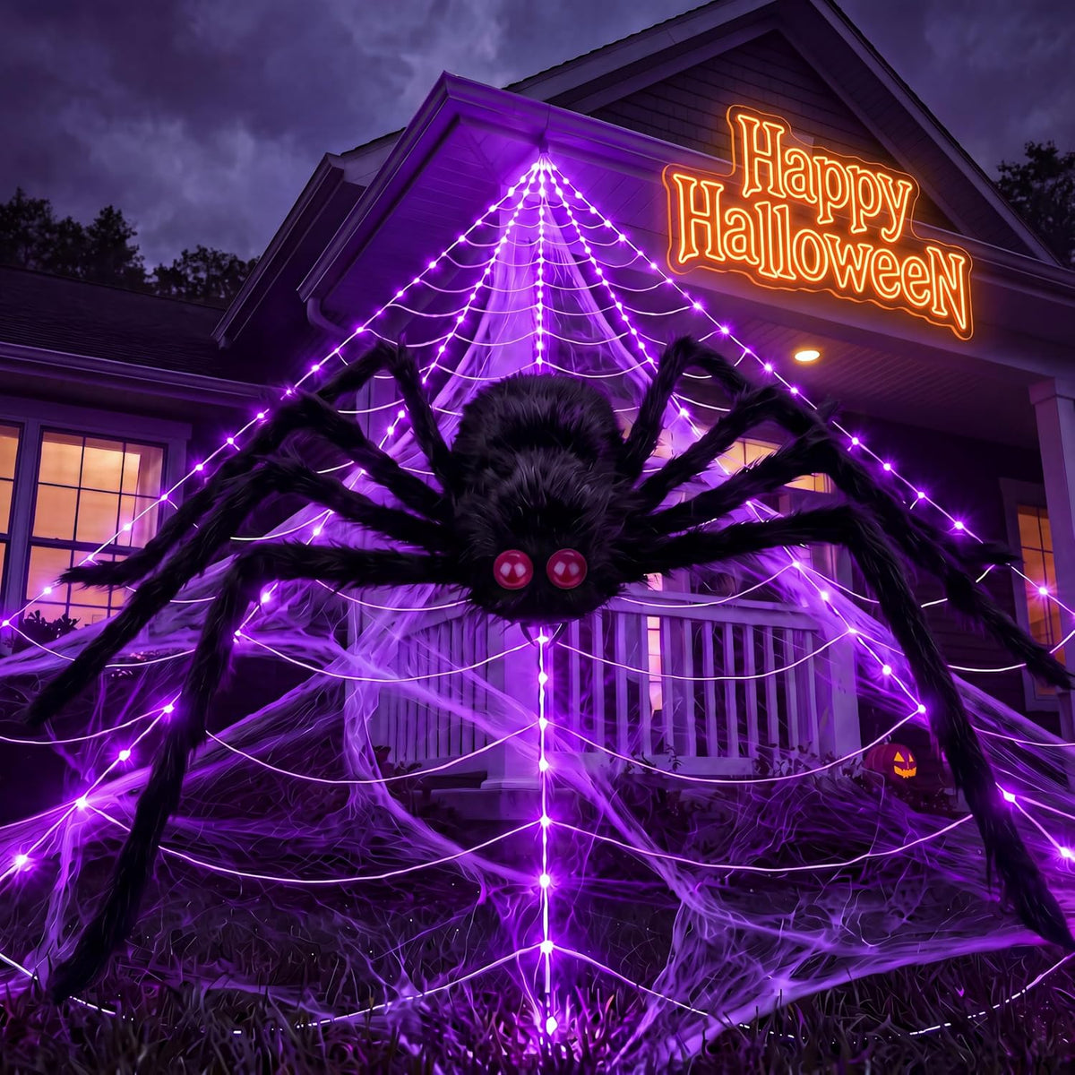 Halloween Decorations Spider Web Lights, 255 LED 16.4Ft Light Up Spider Web, ...