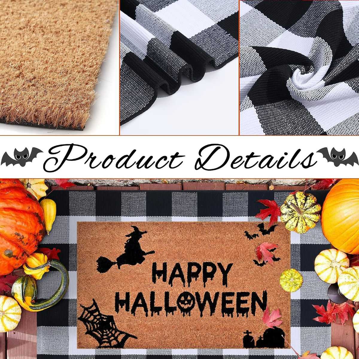 Homydecor Halloween Decor Doormat Combo Set, 100 Percent Coco Coir Welcome Ma...