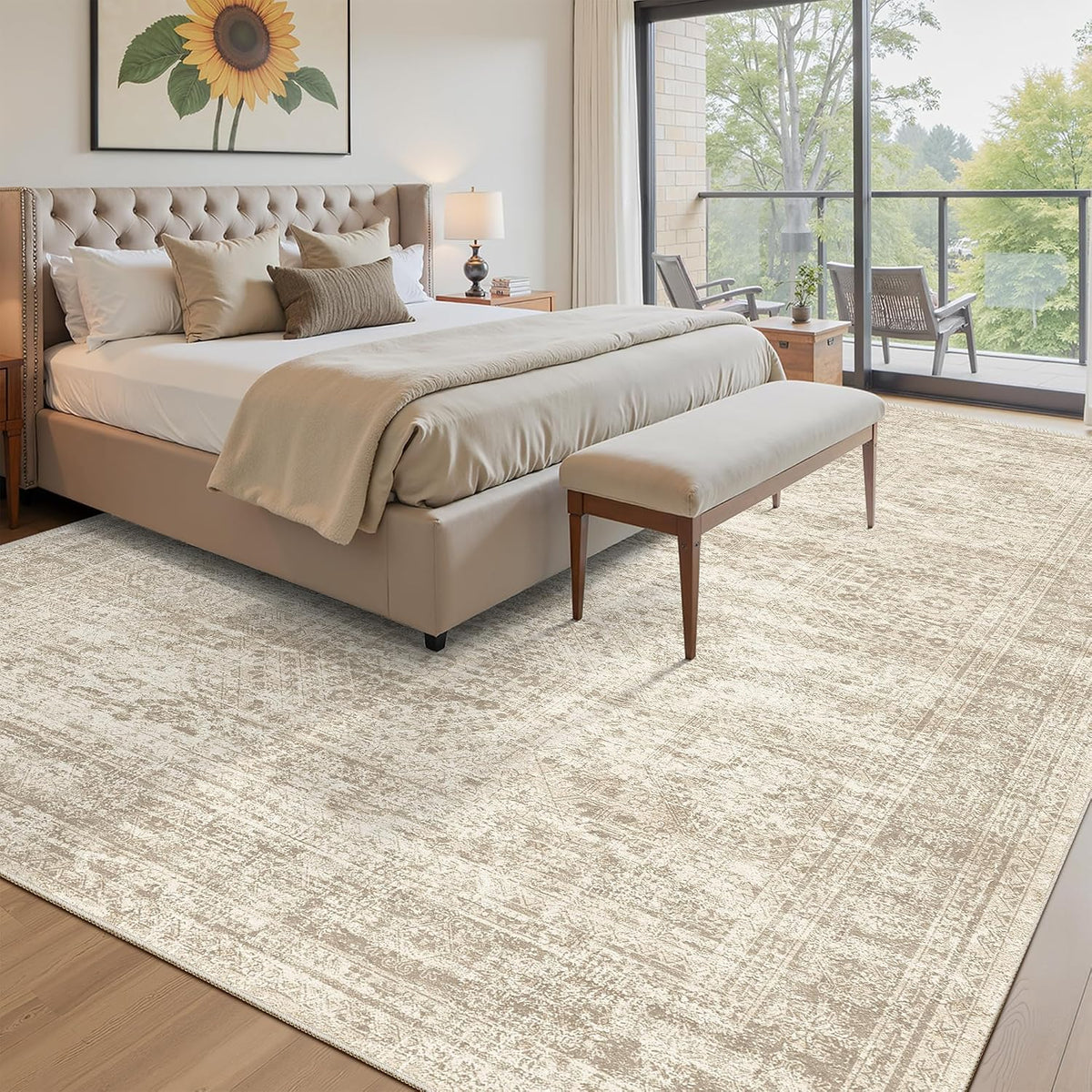 Soalmost 10x14 Area Rugs for Living Room Washable Rug Non-Slip Beige