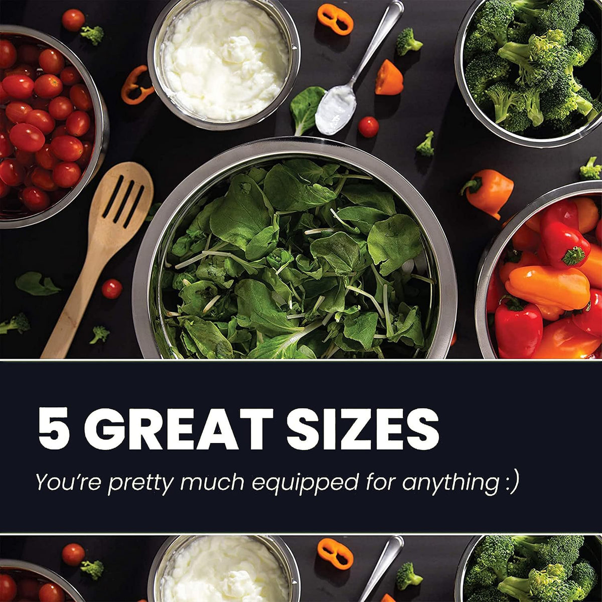WHYSKO Stainless Steel Mixing Bowls Set, 5-Piece Meal Prep & Food Storage