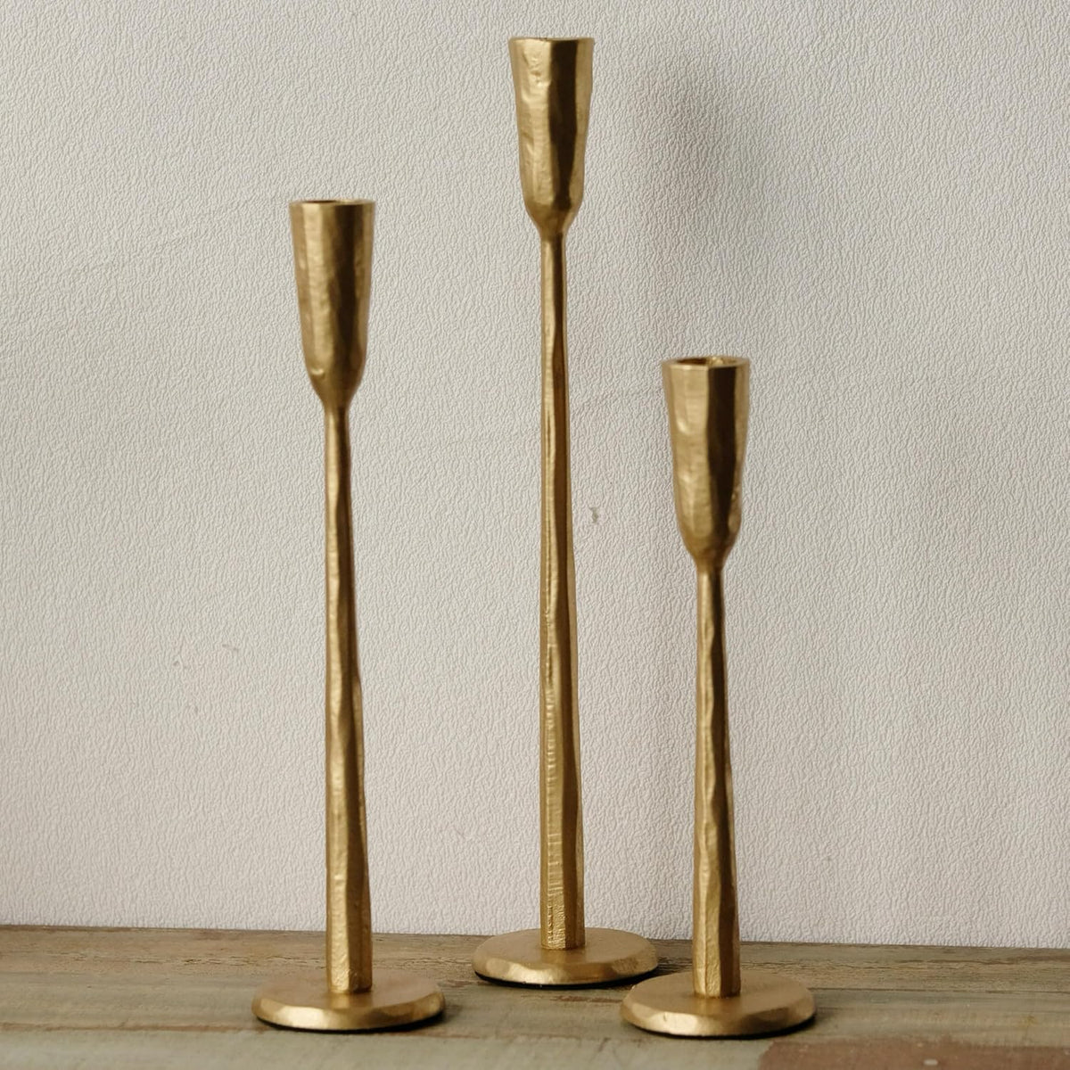 Gold Iron Taper Candle Holder Set of 3, Heavy Wrought Iron Candlestick Holder...