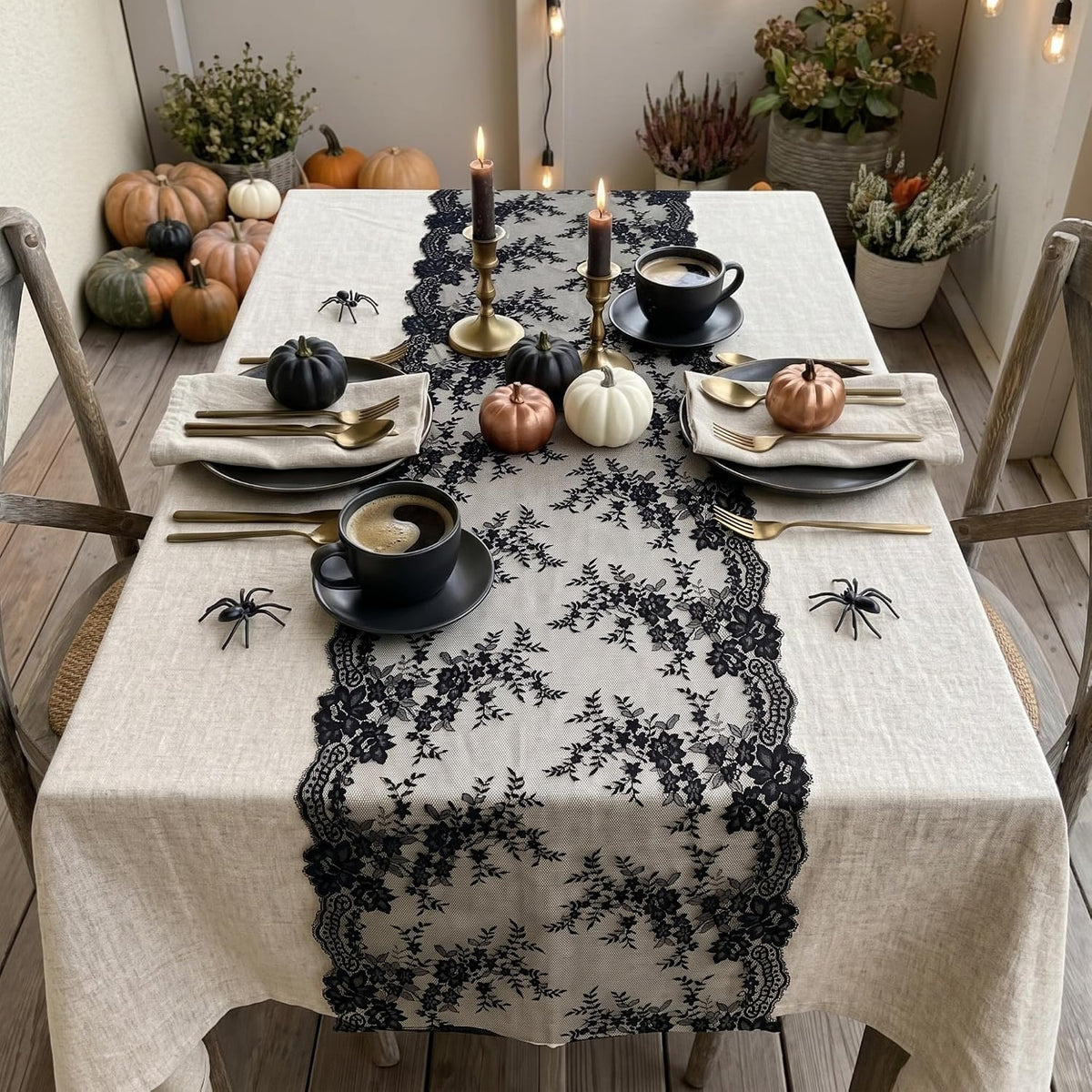 Remagr 6 Pcs Black Lace Table Runners 30" x 120" Floral Wedding Decor