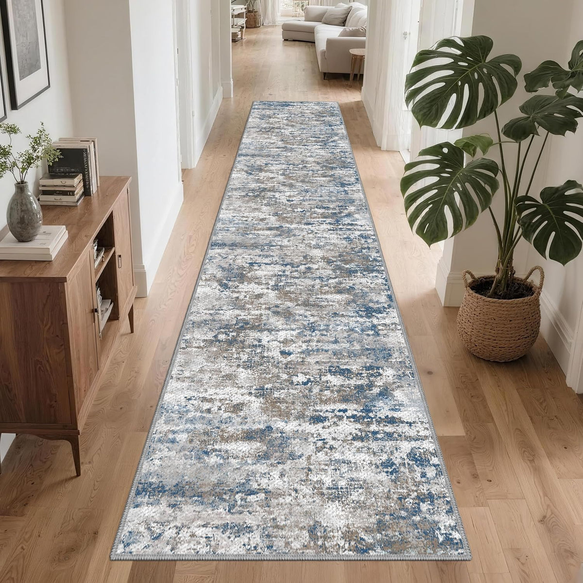 Hallway Runner Rug 2x10 Textured Non Slip Carpet Runner, Abstract Multi