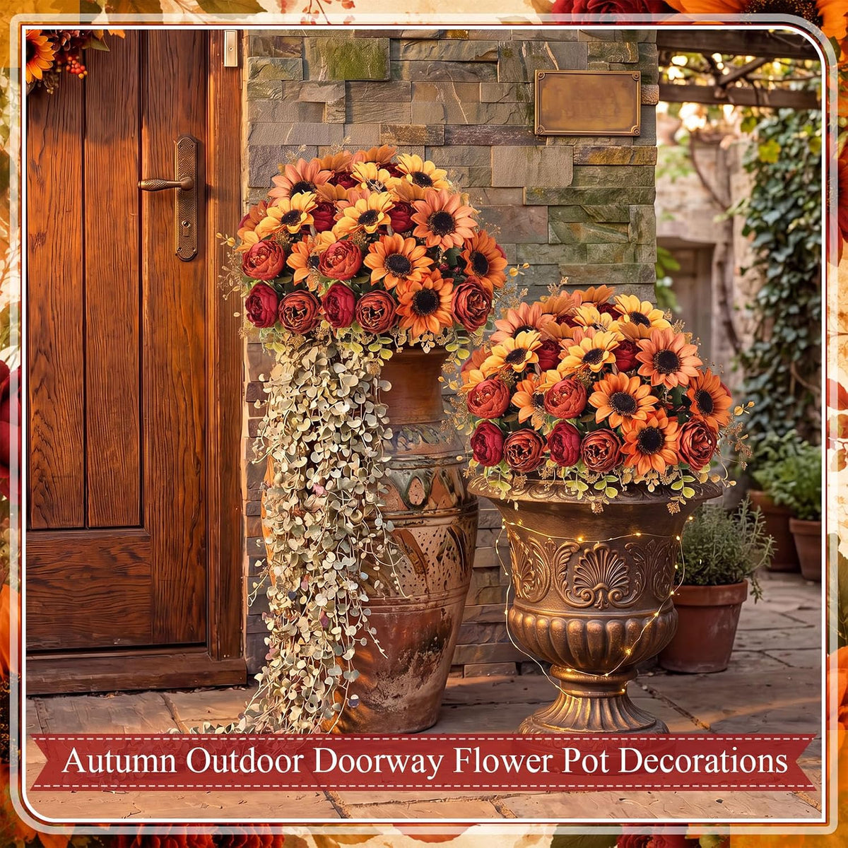 12 Pcs Artificial Fall Silk Flower Bouquets, Thanksgiving Decor