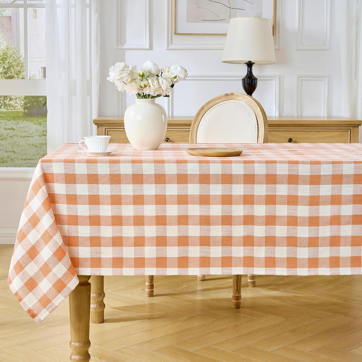 Orange Gingham Tablecloth, 60 x 90 Inch Rectangle Thanksgiving Table Cover
