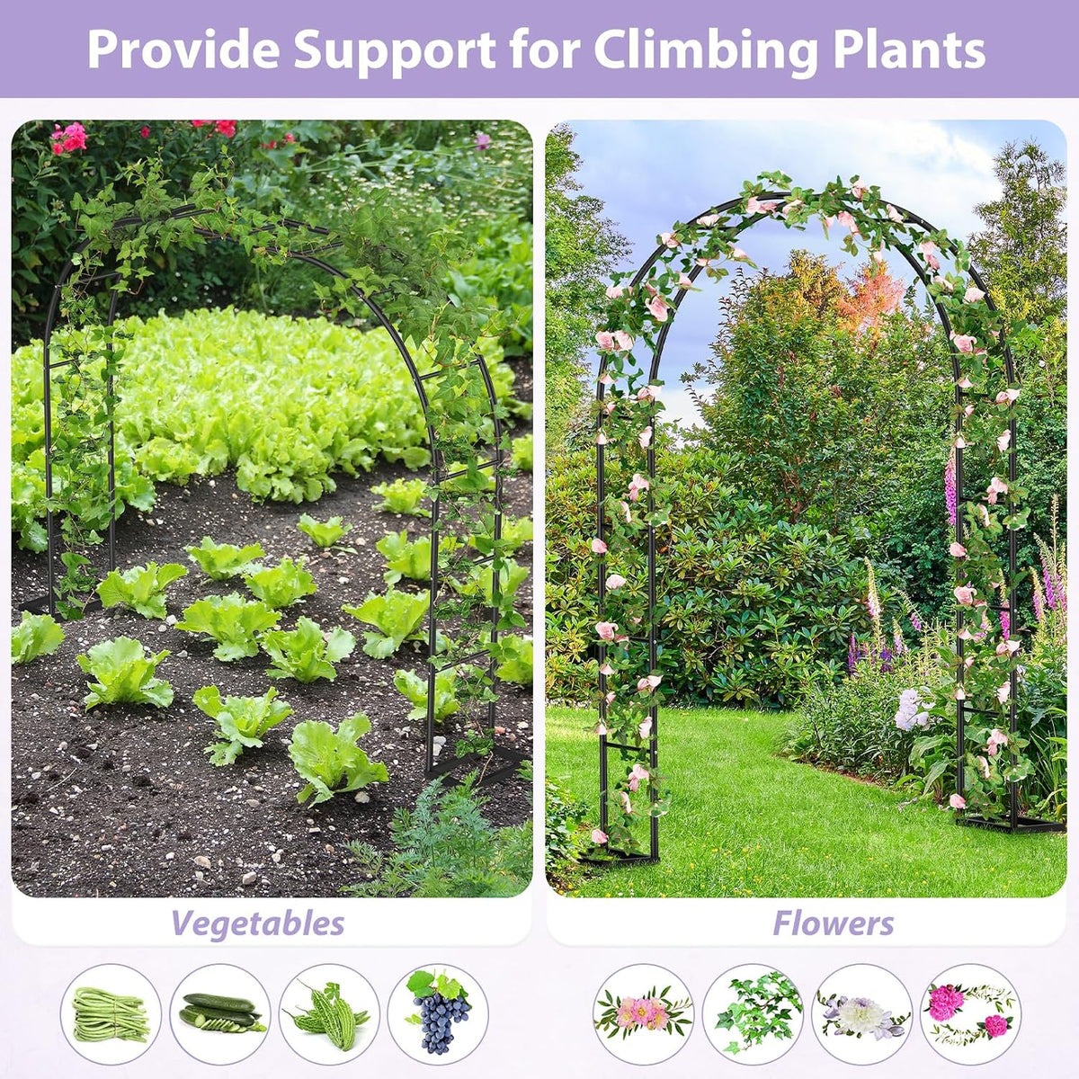 Sunexinlo Garden Arch Trellis with Base, 5.3'W x 7.6'H or 7.9'W x...