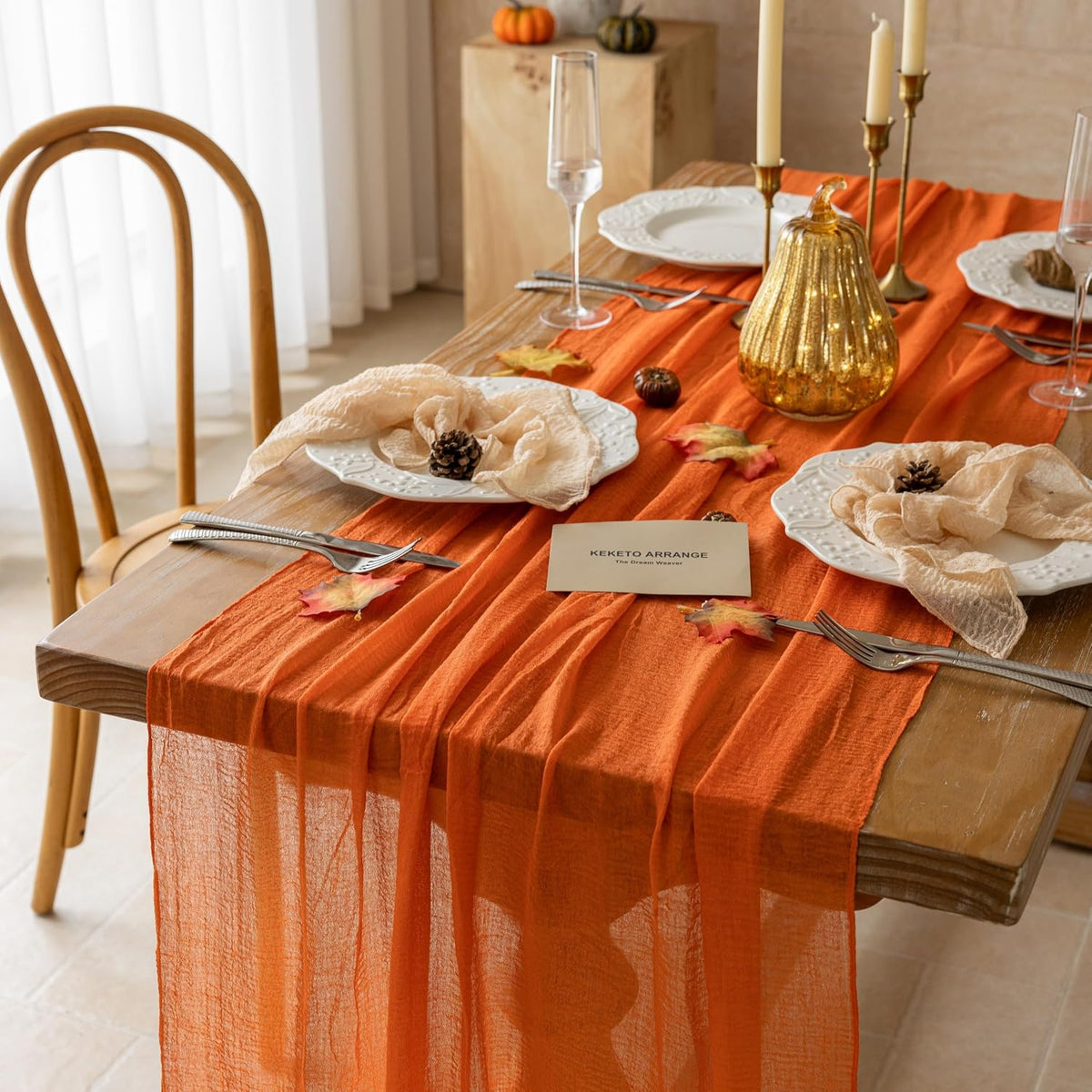 6Pcs Fall Orange Cheesecloth Table Runner 120 Inch Party Boho Home Decor