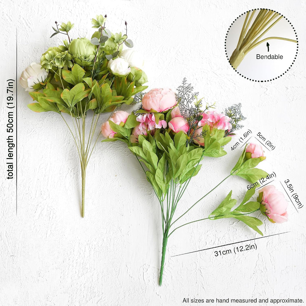 FiveSeasonStuff Artificial Peony Bouquet, Pink, Beige & Green Silk Flower...