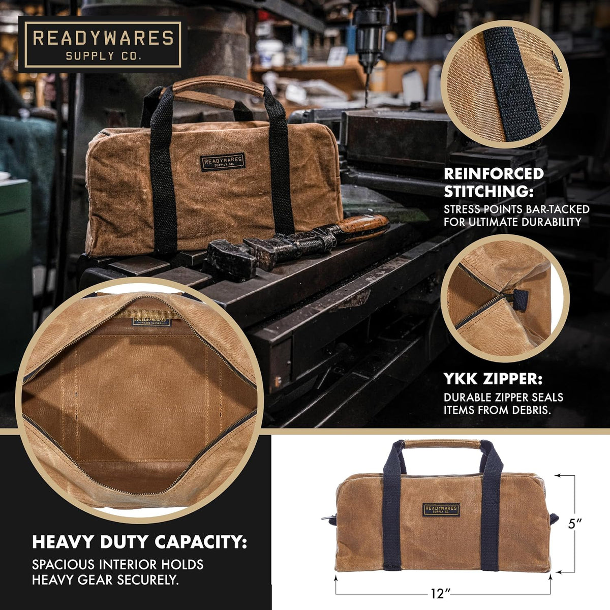 Readywares 12" Utility Bag | Waxed Canvas Small Heavy Duty Tool Bag