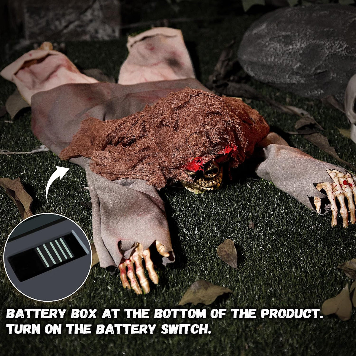Halloween Animatronic 45" Crawling Zombie - Animated Skeleton Decoration...