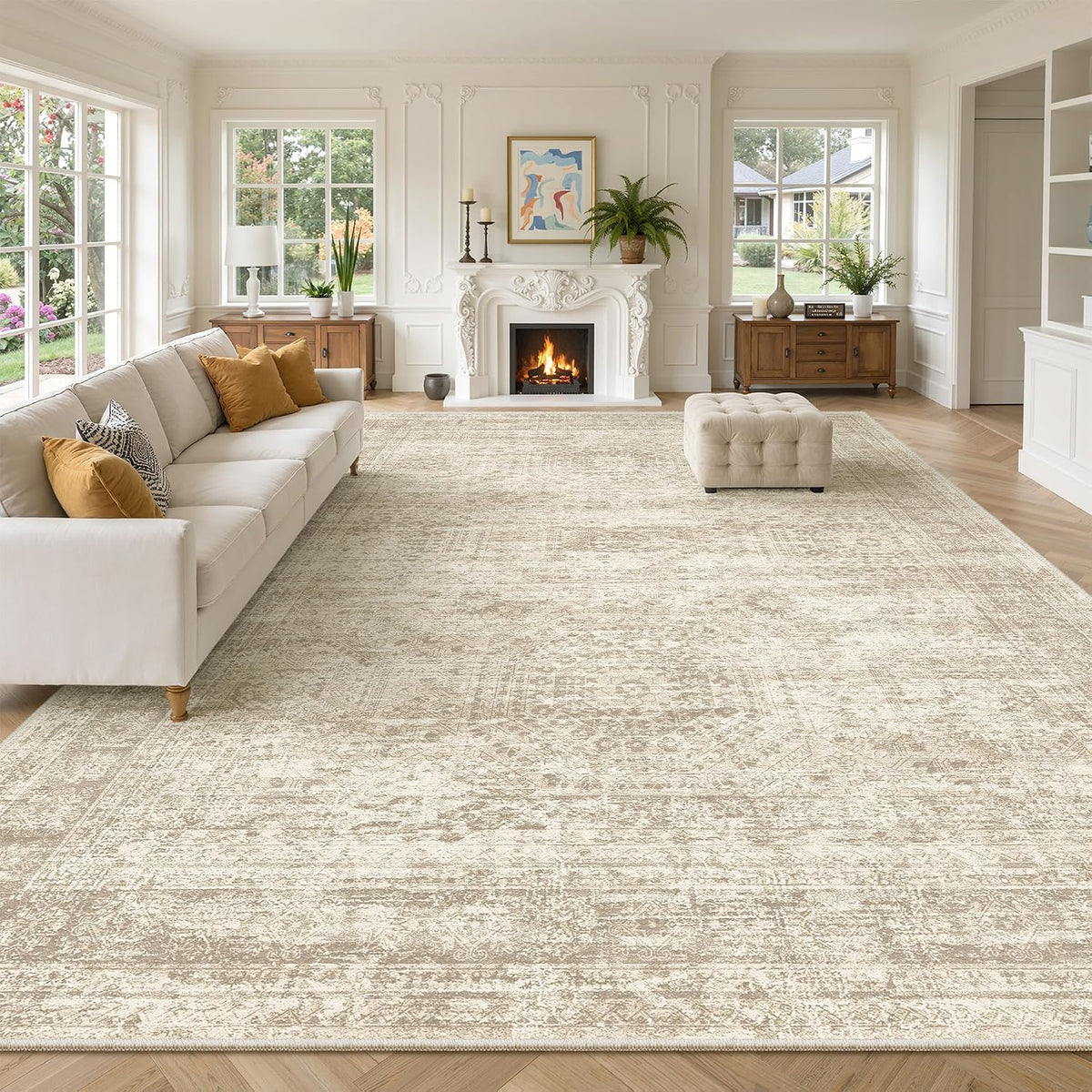 Soalmost 10x14 Area Rugs for Living Room Washable Rug Non-Slip Beige