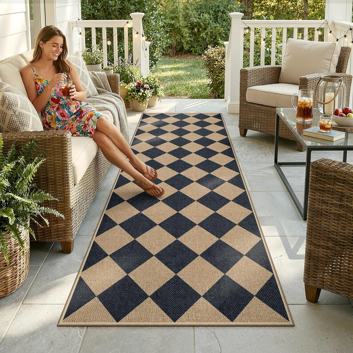 Lahome Checkered Easy Jute Non Slip Kitchen Runner, 2'6"x8' Wash...