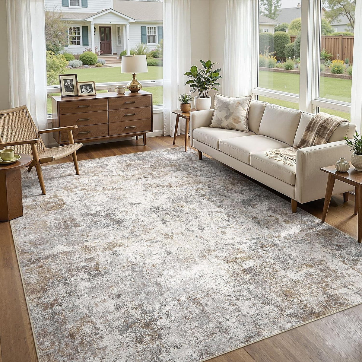 UERMEI 8x10 Area Rug Living Room Rugs Washable Neutral Brown Grey Carpet