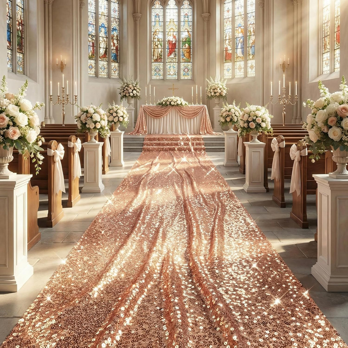 Aisle Runners 4FT×20FT - Rose Gold Sequin Aisle Runner Long Carpet Runner for...