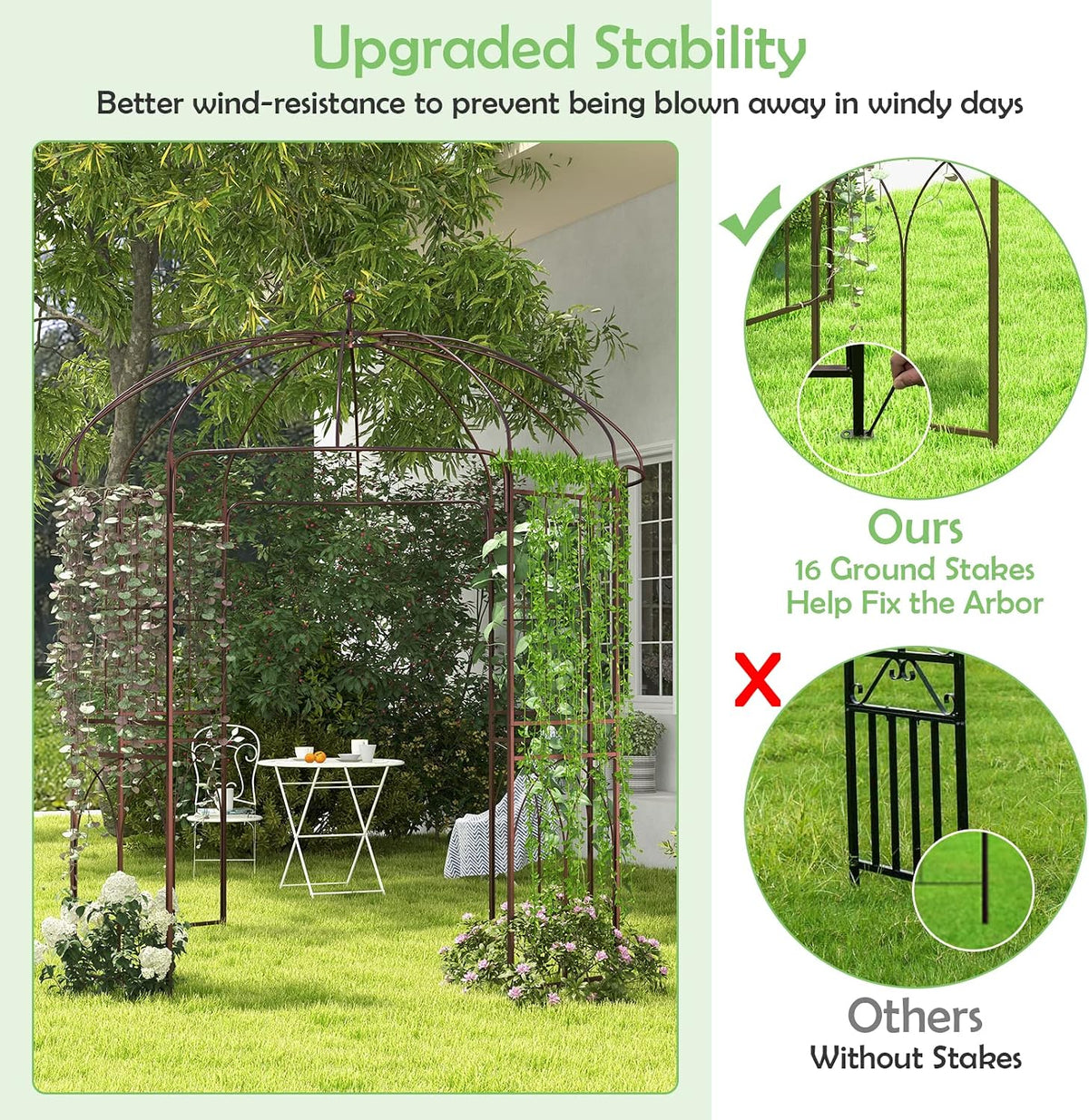 HAPPYGRILL 8.4 FT Birdcage Shape Garden Arbor with Trellis