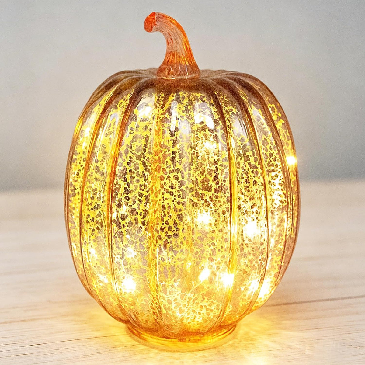 Fall Decorations for Home,Mercury Glass Pumpkin Lights with Timer(Rosegold)