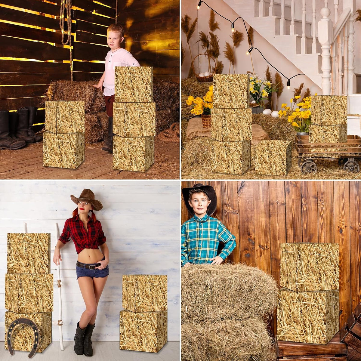 YLOLUL 12 Pcs Hay Bales Boxes Large Decor Bulk Western Cowboy Party Decoratio...