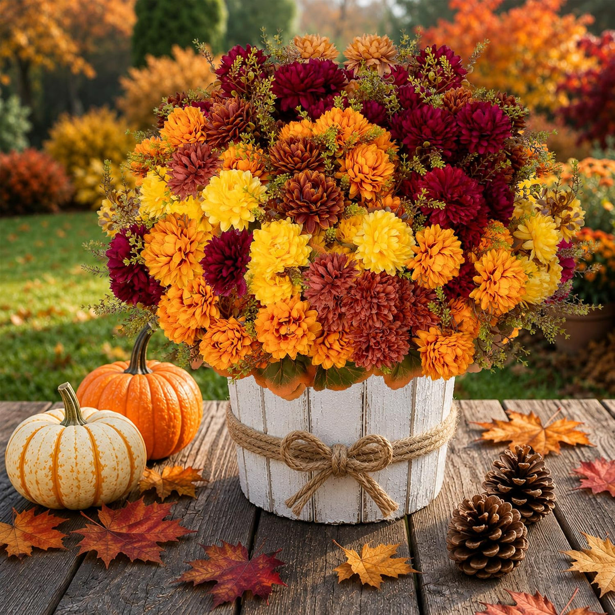 AXYLEX Artificial Mums for Outdoors, 12 Bundles Fake Fall Flowers (Multi)