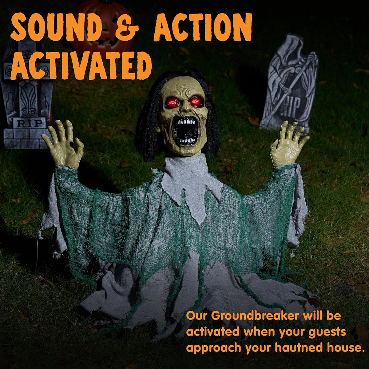JOYIN Halloween Outdoor Animatronic Groundbreaker Decorations, Half-Body Zomb...