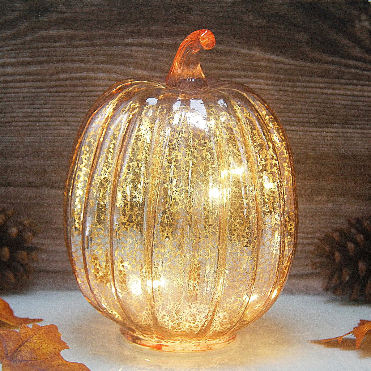 Fall Decorations for Home,Mercury Glass Pumpkin Lights with Timer(Rosegold)