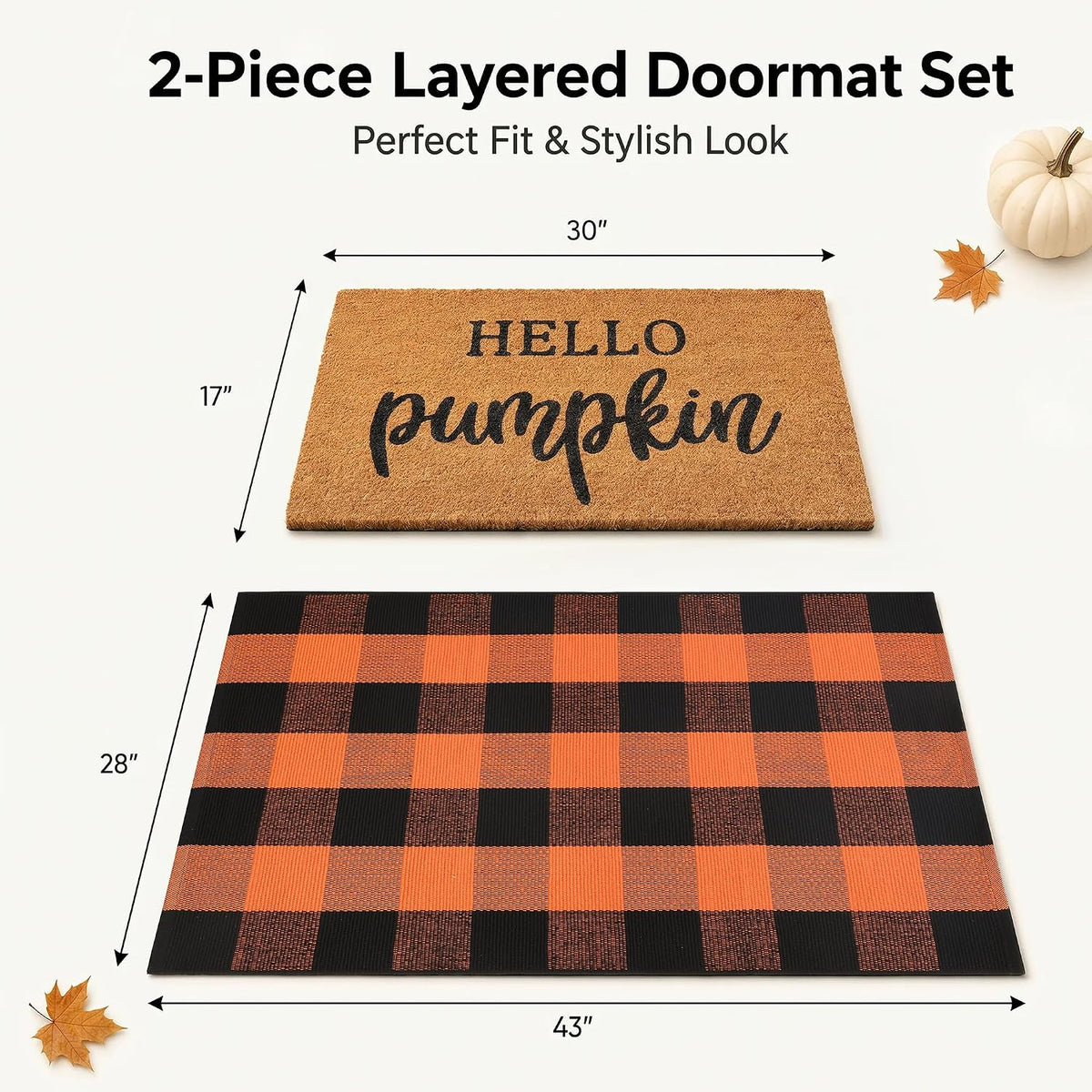 Fall Decor Door Mat Combo Set, 100% Coco Coir Welcome Mat + 28 x 43 Inches Or...
