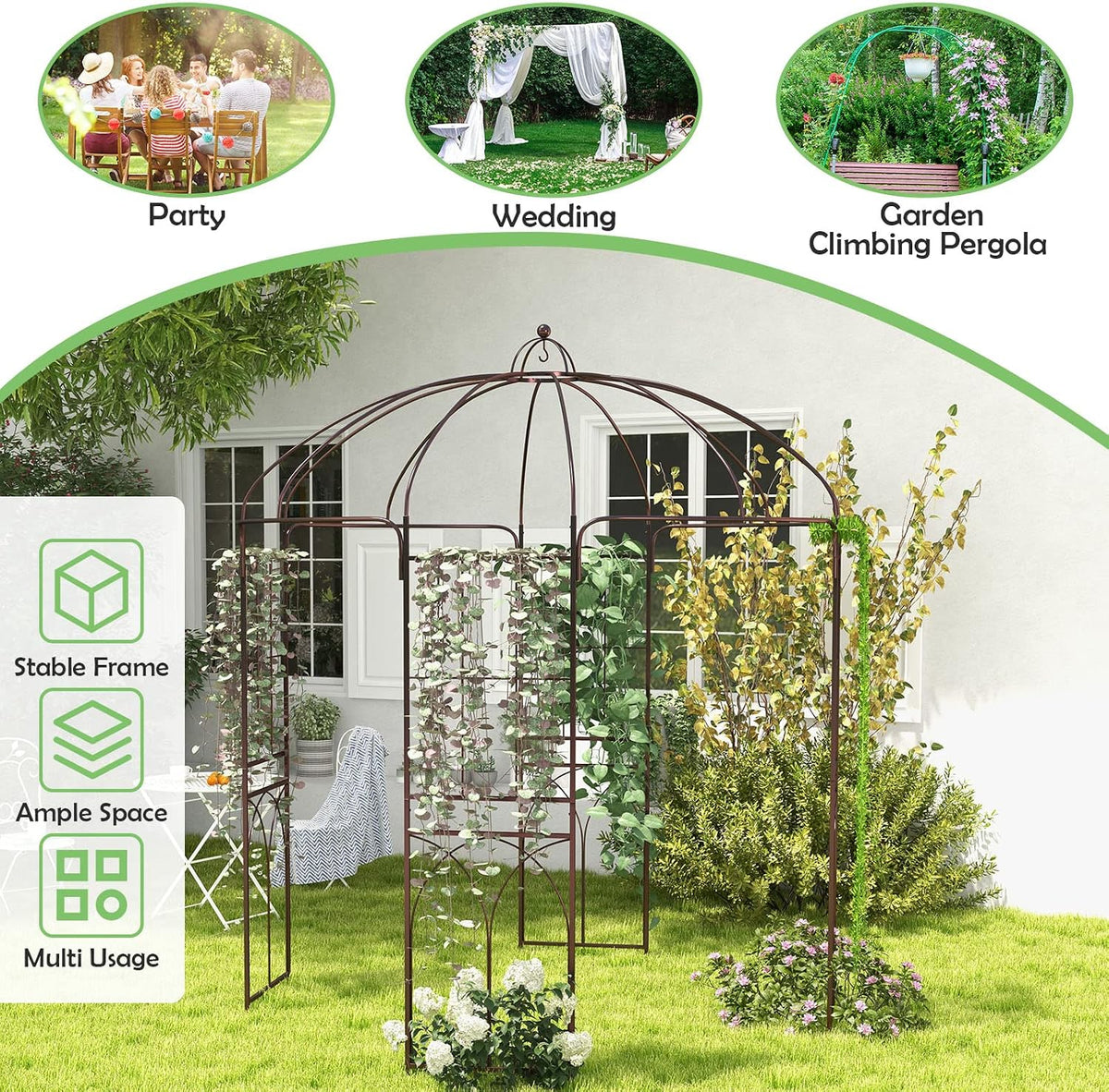 HAPPYGRILL 8.4 FT Birdcage Shape Garden Arbor with Trellis