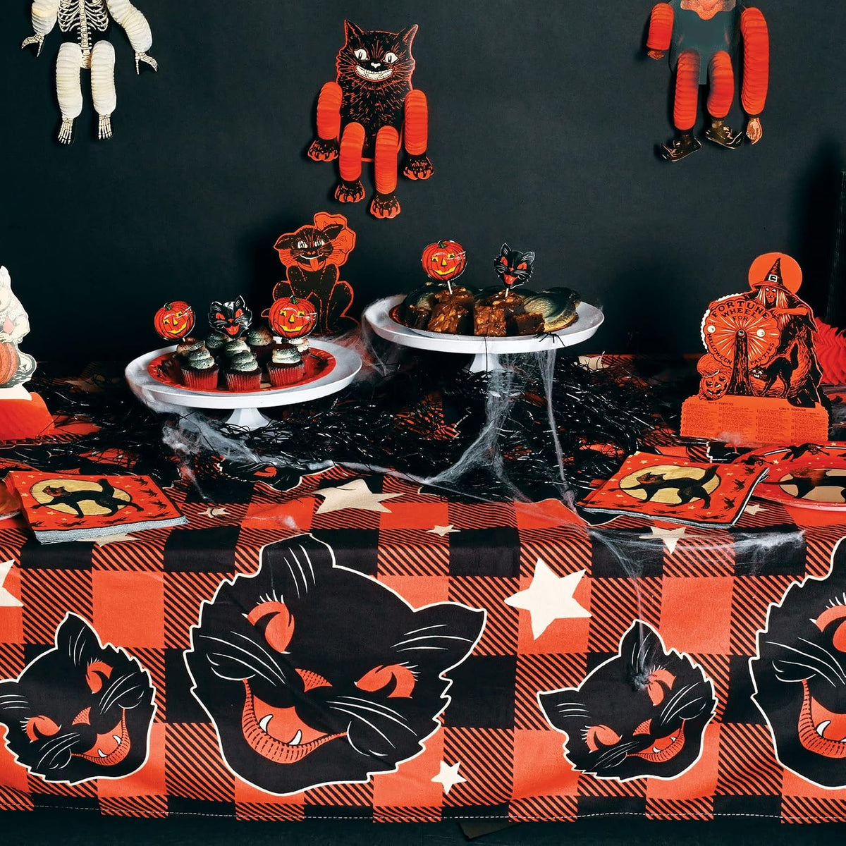 Beistle Fabric Black Cat Vintage Halloween Tablecover, 55” x 90.5” – Polyeste...