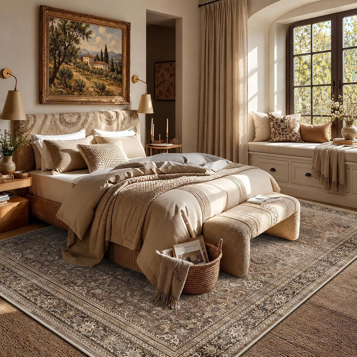 Schweek 8x10 Brown Area Rugs Washable Vintage Large Rug for Living Room