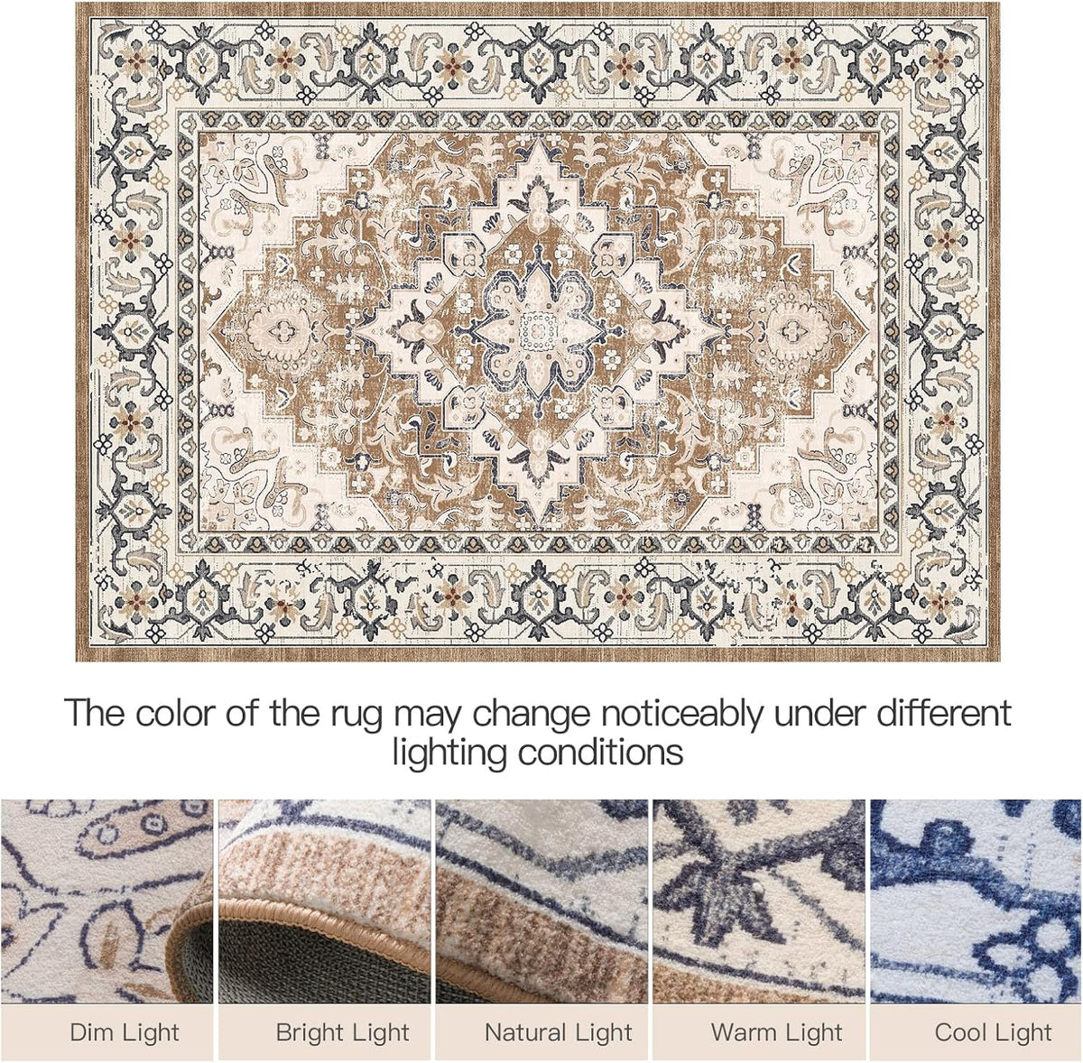 Lofus 8x10 Area Rugs for Living Room Bedroom, Soft Boho Carpet Floral Brown