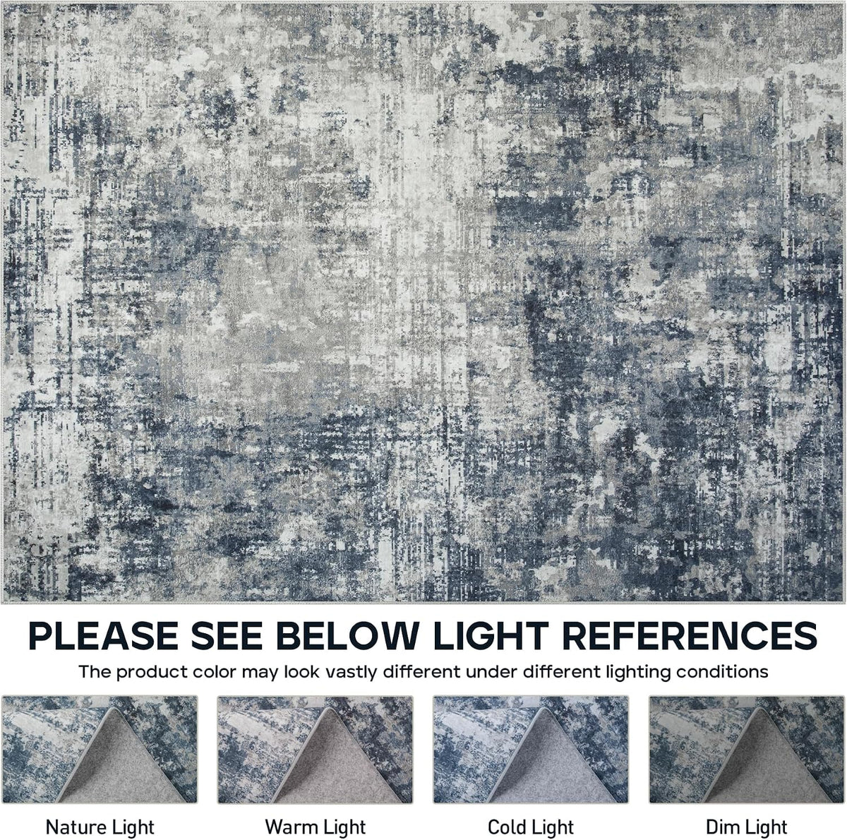 8x10 Area Rugs for Living Room Bedroom Dining Room Washable Blue Grey