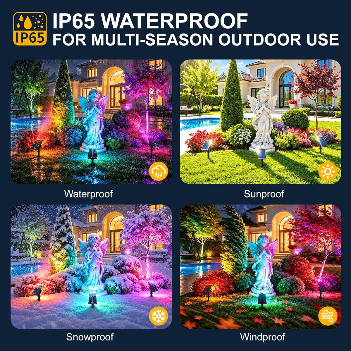 Solar Spot Lights Outdoor Waterproof,8 Modes RGB Halloween Spotlights 6Pack