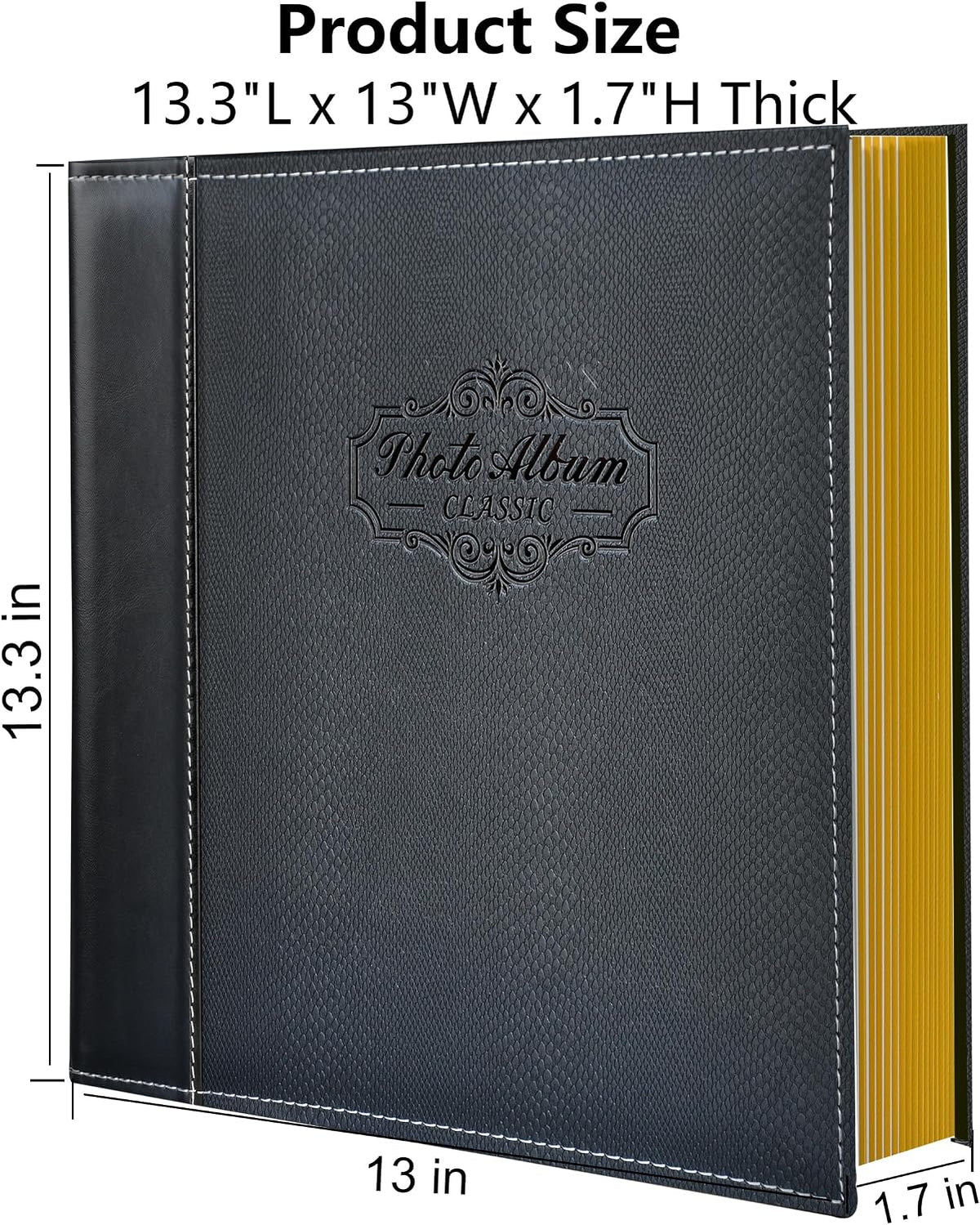 Black Large Self-Adhesive Photo Album, PU Leather Cover
