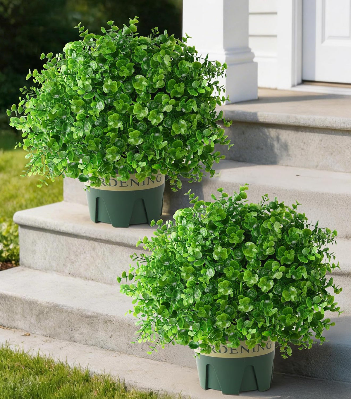 Fake Plants Artificial Boxwood Topiary, 2 Pack Artificial Plants Outdoor with...