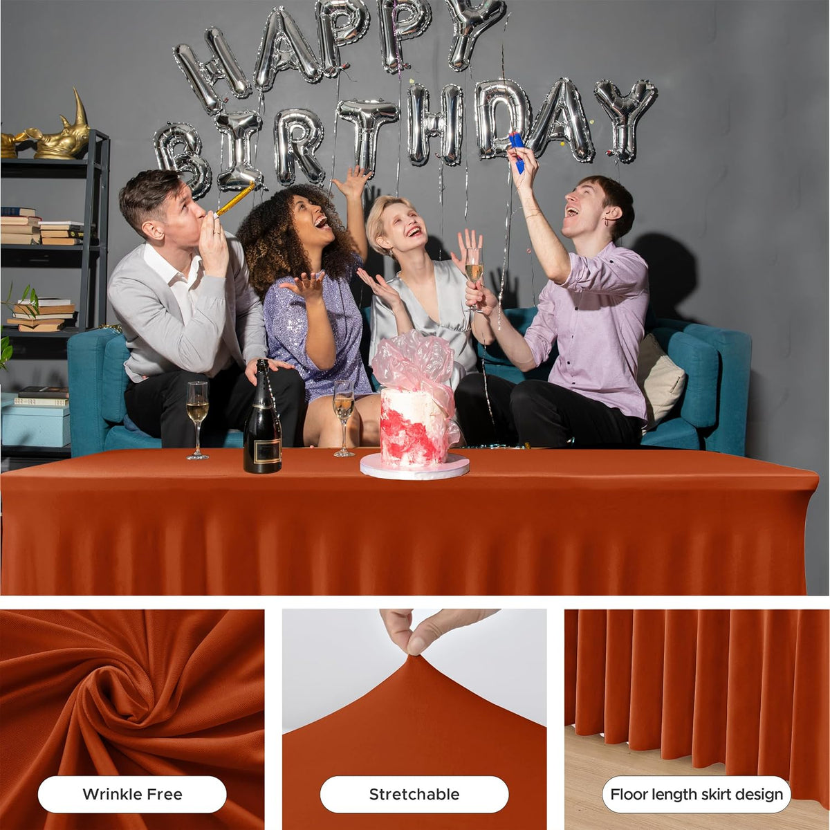 2 Pack Spandex Table Skirts for 8ft Rectangle Tables for Autumn Event