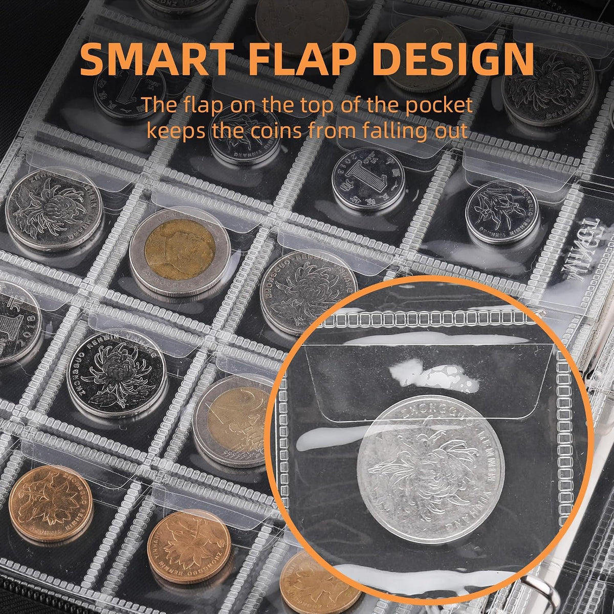 400-Pocket Fireproof Coin Book with Lock & 36 Paper Currency Binder Sleeves