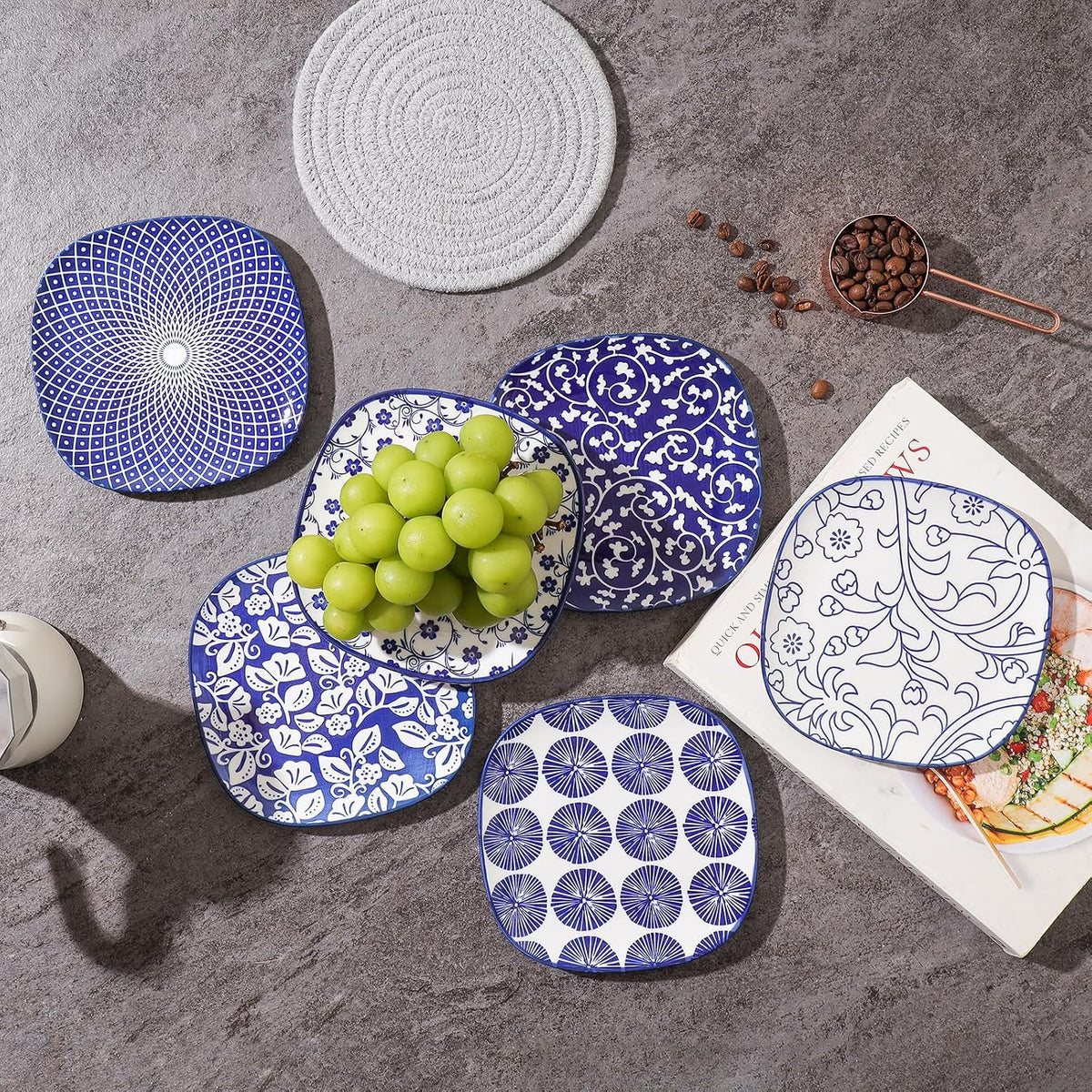 Selamica Porcelain Small Plates - 6 inch Dessert & Appetizer Plates, Micr...