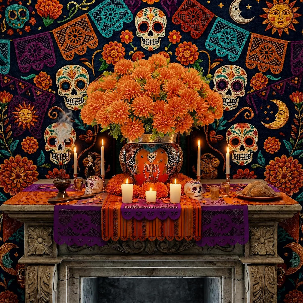 lovemoon 12 Pcs Outdoor Artificial Mum Marigold Flowers for Day of the Dead
