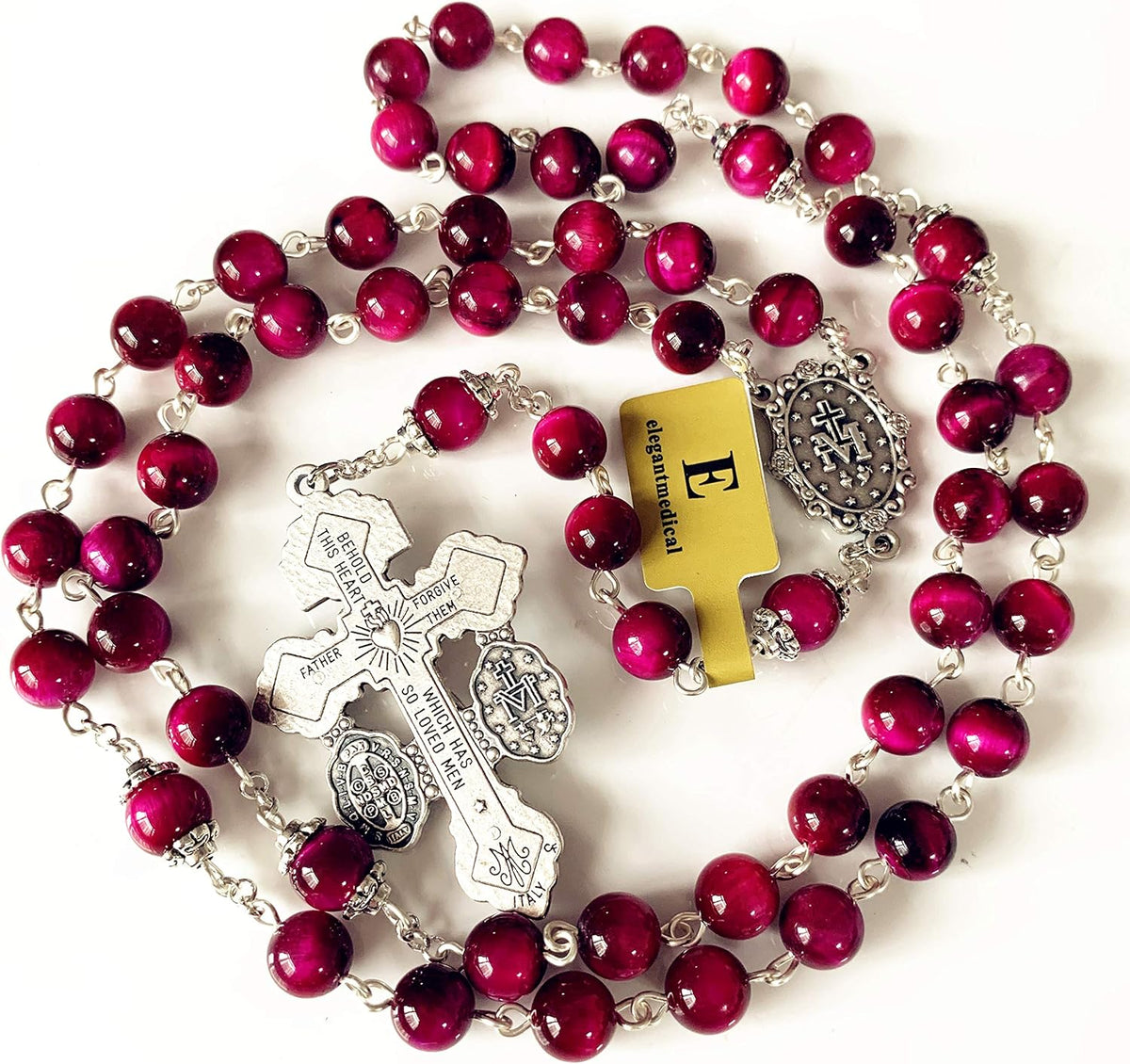 elegantmedical Handmade Red Tiger Eye Beads Our Lady of Grace Rosary Peacock ...
