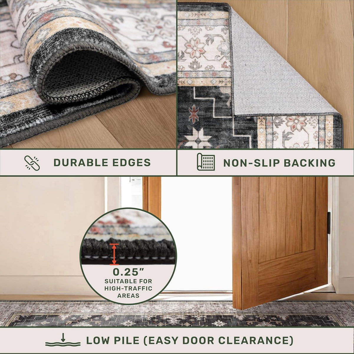 Black Farmhouse Washable 8x10 Area Rugs for Living Room, Bedroom, Dining Room...