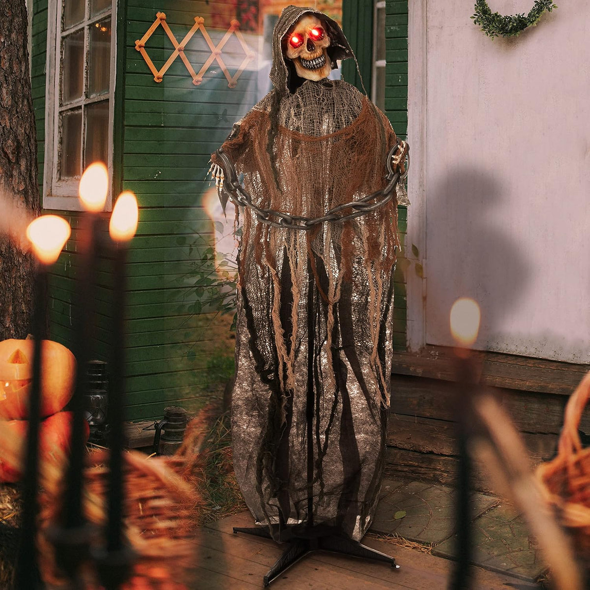 JOYIN Halloween Decorations Outdoor Life Size Animatronics Grim Reaper with C...